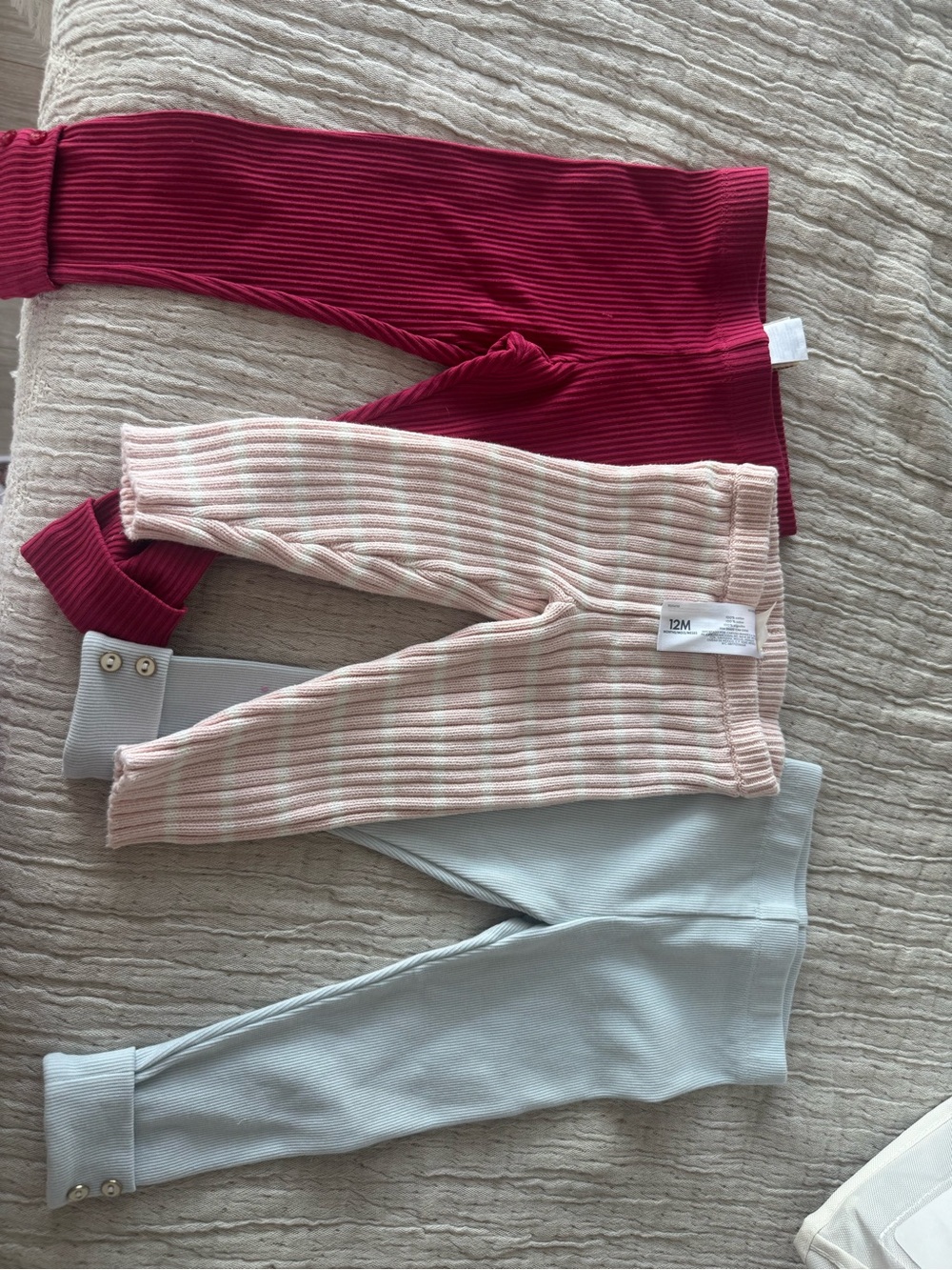 3-Pack Ribbed Kids Leggings — Berry, Blush Stripe & Light Blue